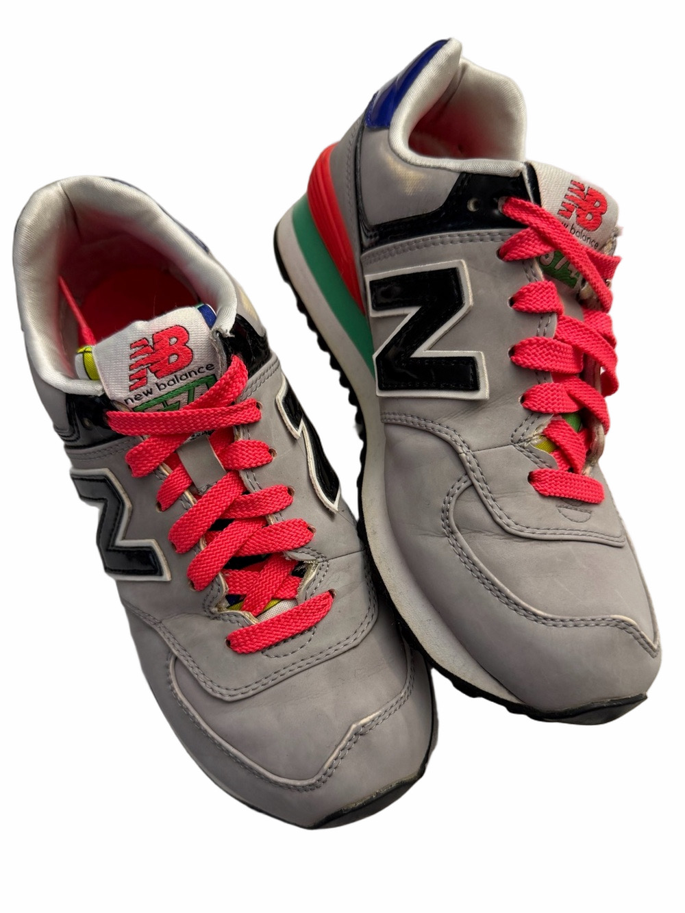 New Balance Gray Sneakers Pink Laces Multicolour Heel Trim Lady Woman Size 5 - Picture 1 of 14